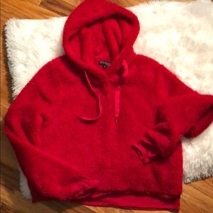 Red Pullover Long Sleeve Crop Hoodie